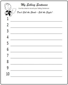 My Selling Sentences Sheet